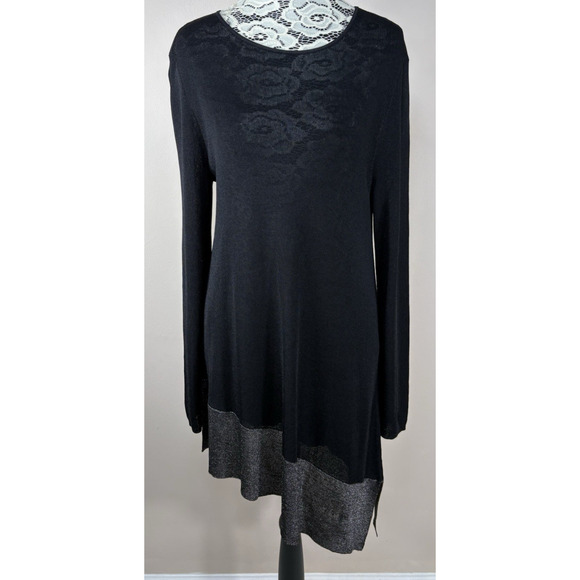 Eileen‎ Fisher Medium Asymmetrical Tunic Top Black Gray Minimalist Capsule EUC - Picture 1 of 9